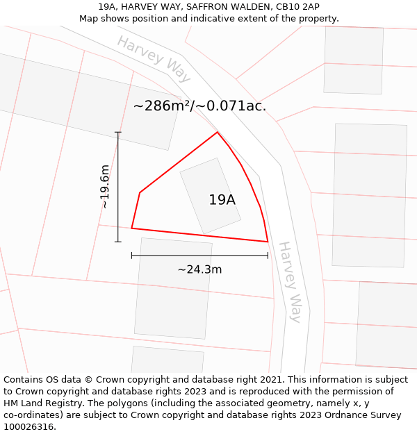 19A, HARVEY WAY, SAFFRON WALDEN, CB10 2AP: Plot and title map