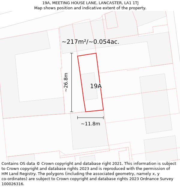 19A, MEETING HOUSE LANE, LANCASTER, LA1 1TJ: Plot and title map