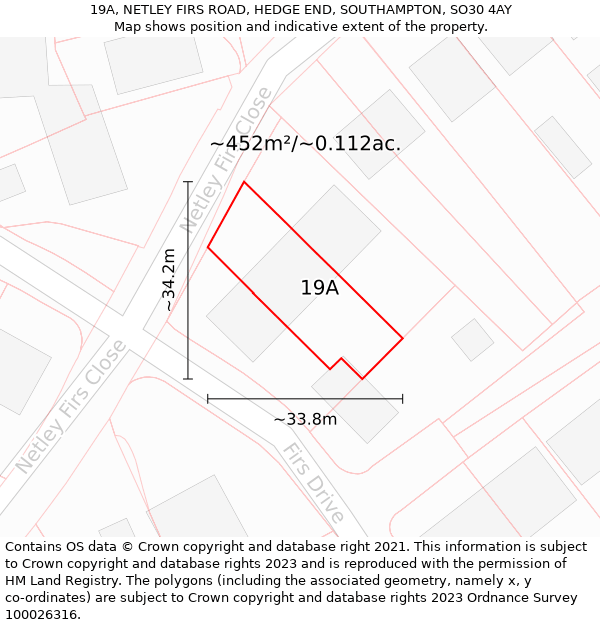 19A, NETLEY FIRS ROAD, HEDGE END, SOUTHAMPTON, SO30 4AY: Plot and title map