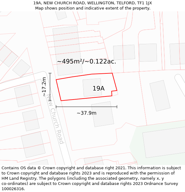 19A, NEW CHURCH ROAD, WELLINGTON, TELFORD, TF1 1JX: Plot and title map
