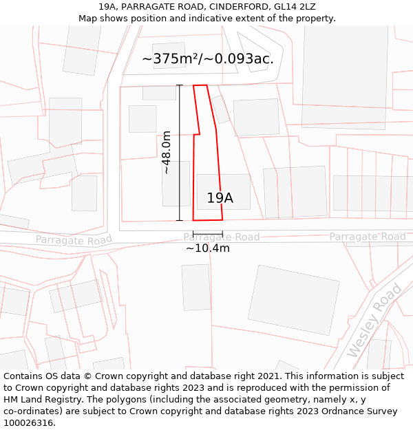 19A, PARRAGATE ROAD, CINDERFORD, GL14 2LZ: Plot and title map