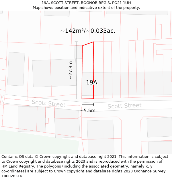 19A, SCOTT STREET, BOGNOR REGIS, PO21 1UH: Plot and title map