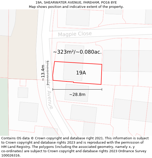 19A, SHEARWATER AVENUE, FAREHAM, PO16 8YE: Plot and title map