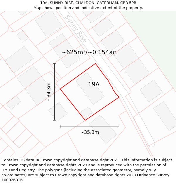 19A, SUNNY RISE, CHALDON, CATERHAM, CR3 5PR: Plot and title map