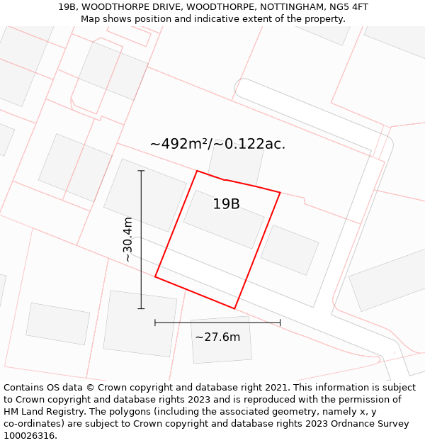 19B, WOODTHORPE DRIVE, WOODTHORPE, NOTTINGHAM, NG5 4FT: Plot and title map