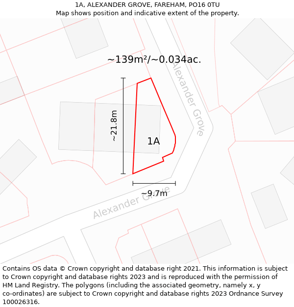 1A, ALEXANDER GROVE, FAREHAM, PO16 0TU: Plot and title map