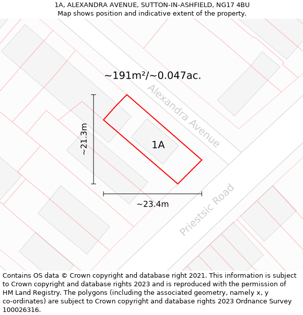 1A, ALEXANDRA AVENUE, SUTTON-IN-ASHFIELD, NG17 4BU: Plot and title map