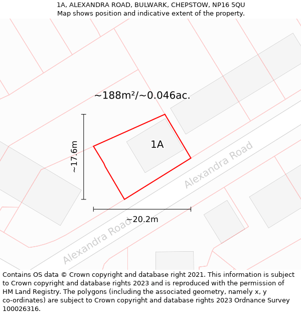 1A, ALEXANDRA ROAD, BULWARK, CHEPSTOW, NP16 5QU: Plot and title map