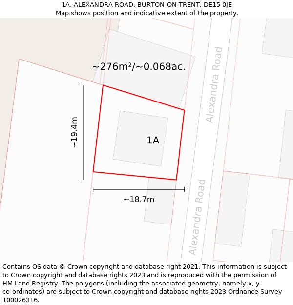 1A, ALEXANDRA ROAD, BURTON-ON-TRENT, DE15 0JE: Plot and title map
