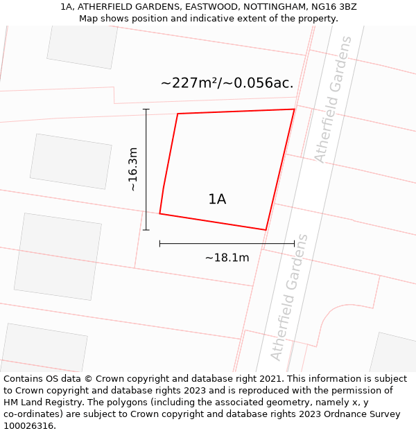1A, ATHERFIELD GARDENS, EASTWOOD, NOTTINGHAM, NG16 3BZ: Plot and title map