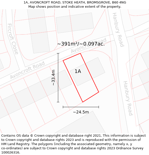 1A, AVONCROFT ROAD, STOKE HEATH, BROMSGROVE, B60 4NG: Plot and title map