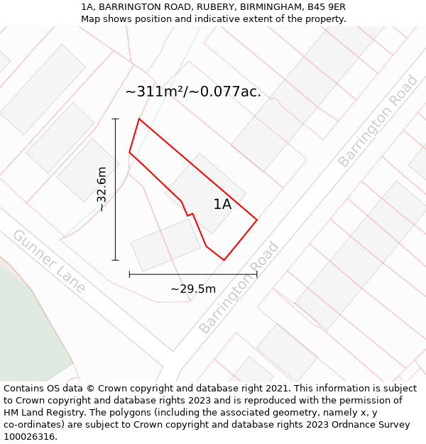 1A, BARRINGTON ROAD, RUBERY, BIRMINGHAM, B45 9ER: Plot and title map