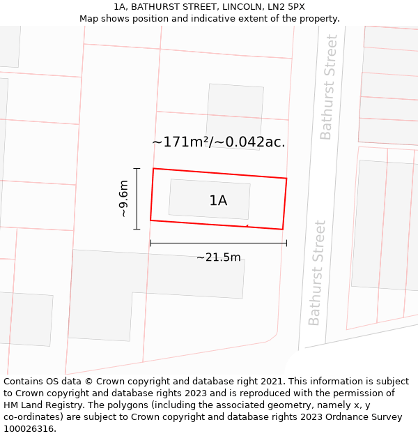 1A, BATHURST STREET, LINCOLN, LN2 5PX: Plot and title map