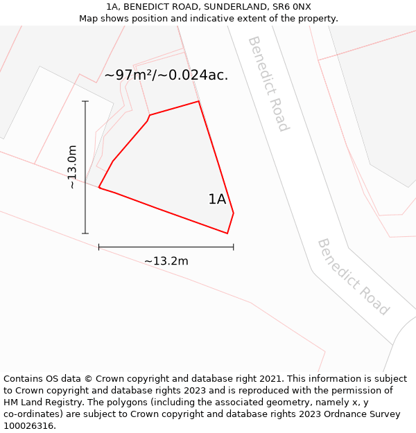 1A, BENEDICT ROAD, SUNDERLAND, SR6 0NX: Plot and title map