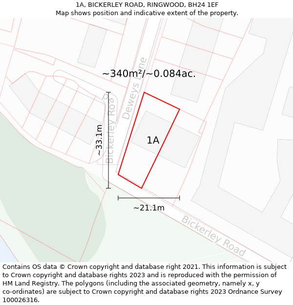 1A, BICKERLEY ROAD, RINGWOOD, BH24 1EF: Plot and title map