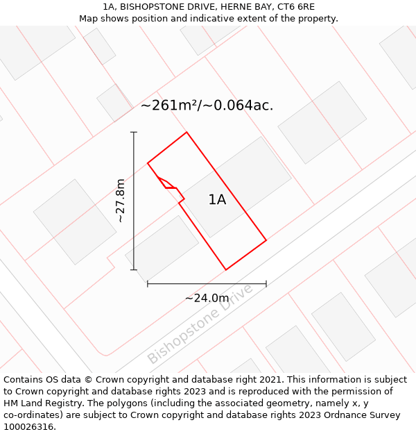 1A, BISHOPSTONE DRIVE, HERNE BAY, CT6 6RE: Plot and title map