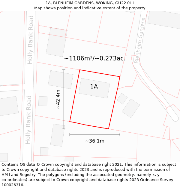 1A, BLENHEIM GARDENS, WOKING, GU22 0HL: Plot and title map