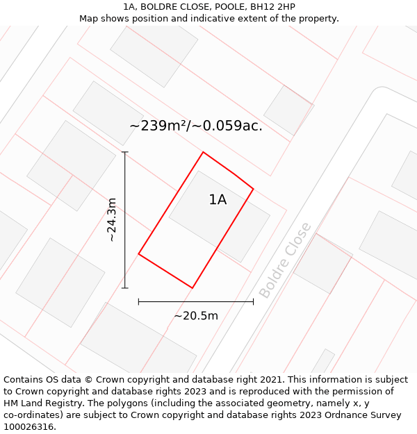 1A, BOLDRE CLOSE, POOLE, BH12 2HP: Plot and title map