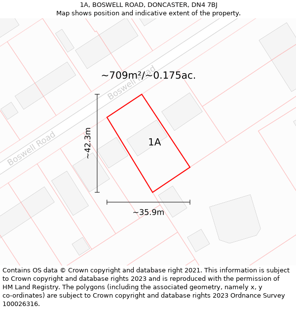 1A, BOSWELL ROAD, DONCASTER, DN4 7BJ: Plot and title map
