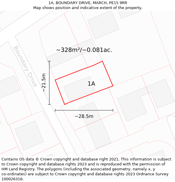 1A, BOUNDARY DRIVE, MARCH, PE15 9RR: Plot and title map