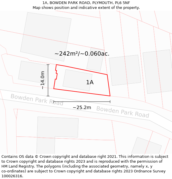 1A, BOWDEN PARK ROAD, PLYMOUTH, PL6 5NF: Plot and title map