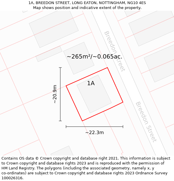 1A, BREEDON STREET, LONG EATON, NOTTINGHAM, NG10 4ES: Plot and title map