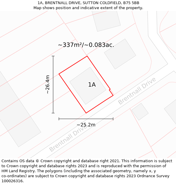 1A, BRENTNALL DRIVE, SUTTON COLDFIELD, B75 5BB: Plot and title map