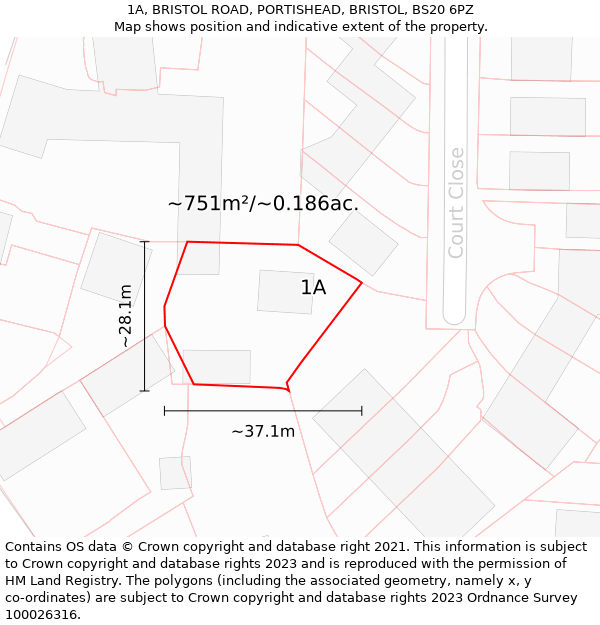 1A, BRISTOL ROAD, PORTISHEAD, BRISTOL, BS20 6PZ: Plot and title map