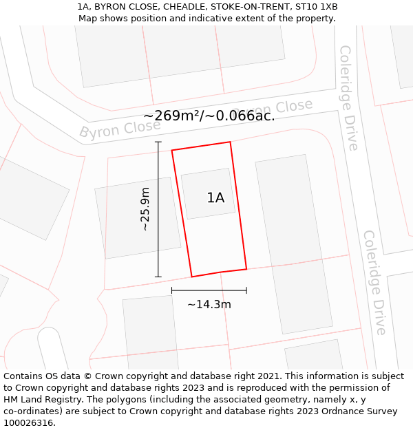 1A, BYRON CLOSE, CHEADLE, STOKE-ON-TRENT, ST10 1XB: Plot and title map