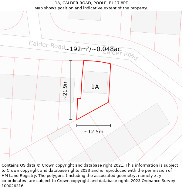 1A, CALDER ROAD, POOLE, BH17 8PF: Plot and title map