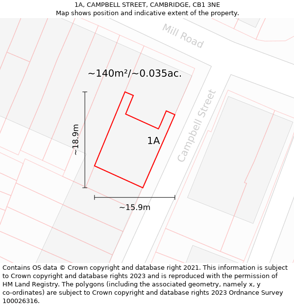 1A, CAMPBELL STREET, CAMBRIDGE, CB1 3NE: Plot and title map