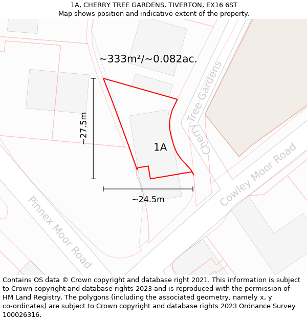 1A, CHERRY TREE GARDENS, TIVERTON, EX16 6ST: Plot and title map