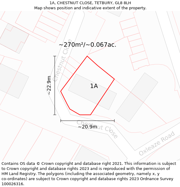 1A, CHESTNUT CLOSE, TETBURY, GL8 8LH: Plot and title map