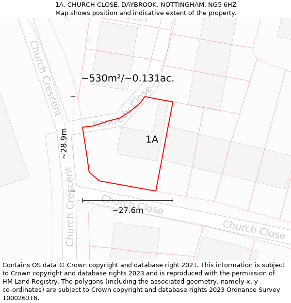 1A, CHURCH CLOSE, DAYBROOK, NOTTINGHAM, NG5 6HZ: Plot and title map