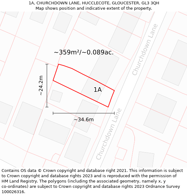 1A, CHURCHDOWN LANE, HUCCLECOTE, GLOUCESTER, GL3 3QH: Plot and title map