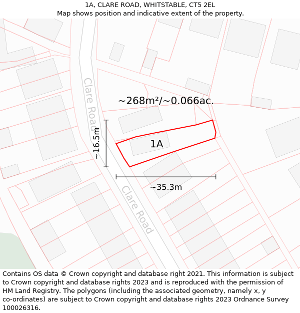 1A, CLARE ROAD, WHITSTABLE, CT5 2EL: Plot and title map