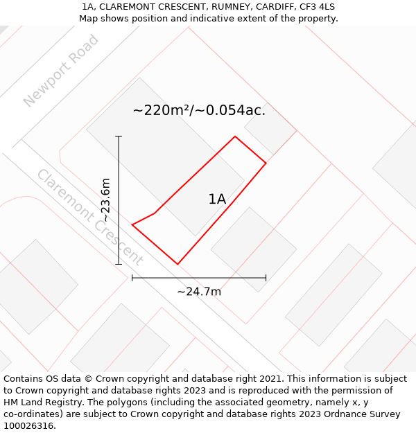1A, CLAREMONT CRESCENT, RUMNEY, CARDIFF, CF3 4LS: Plot and title map