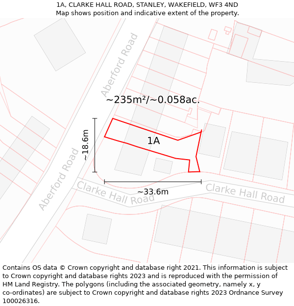 1A, CLARKE HALL ROAD, STANLEY, WAKEFIELD, WF3 4ND: Plot and title map