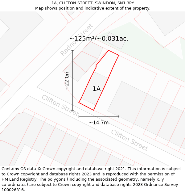 1A, CLIFTON STREET, SWINDON, SN1 3PY: Plot and title map