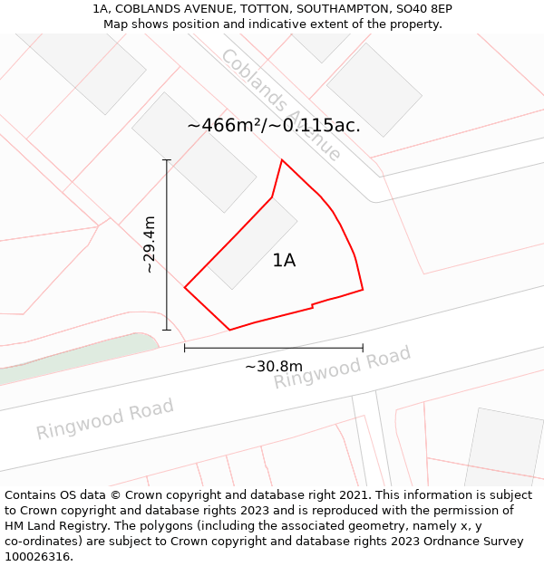1A, COBLANDS AVENUE, TOTTON, SOUTHAMPTON, SO40 8EP: Plot and title map