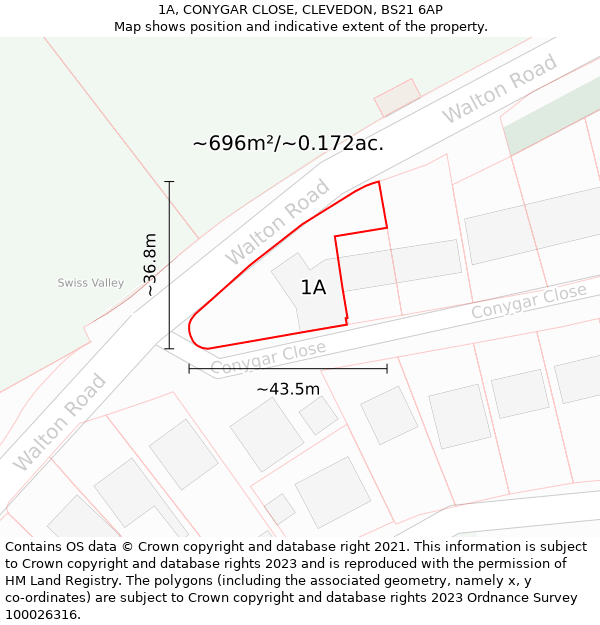 1A, CONYGAR CLOSE, CLEVEDON, BS21 6AP: Plot and title map