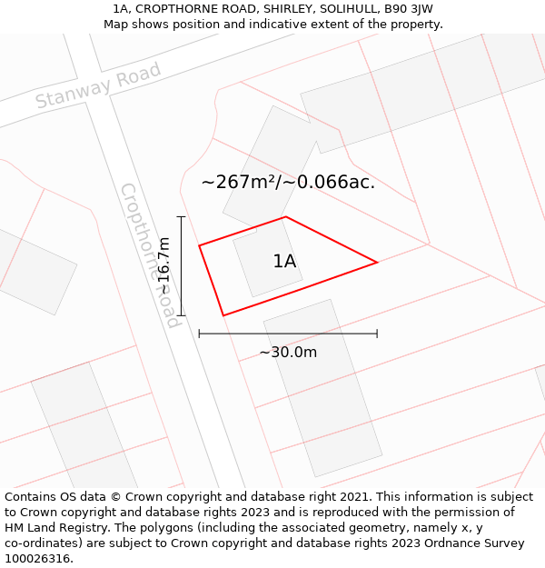 1A, CROPTHORNE ROAD, SHIRLEY, SOLIHULL, B90 3JW: Plot and title map