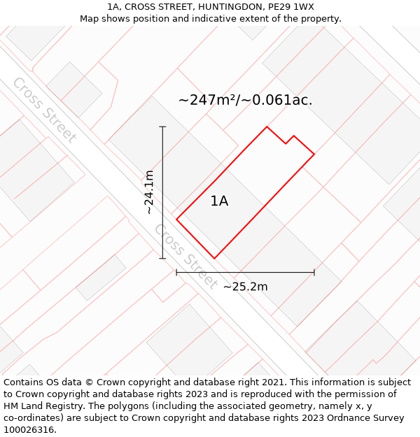 1A, CROSS STREET, HUNTINGDON, PE29 1WX: Plot and title map