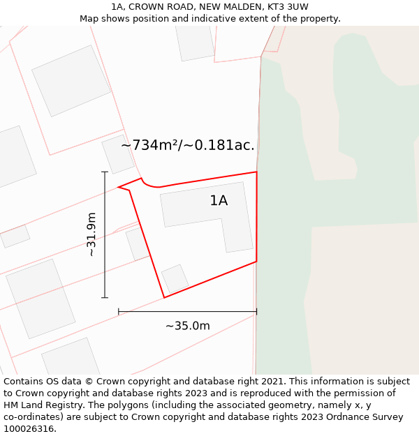 1A, CROWN ROAD, NEW MALDEN, KT3 3UW: Plot and title map
