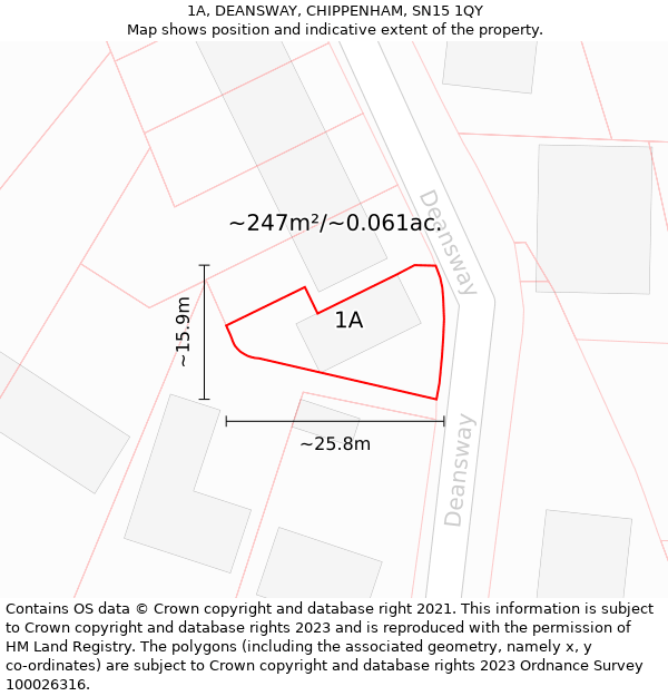 1A, DEANSWAY, CHIPPENHAM, SN15 1QY: Plot and title map