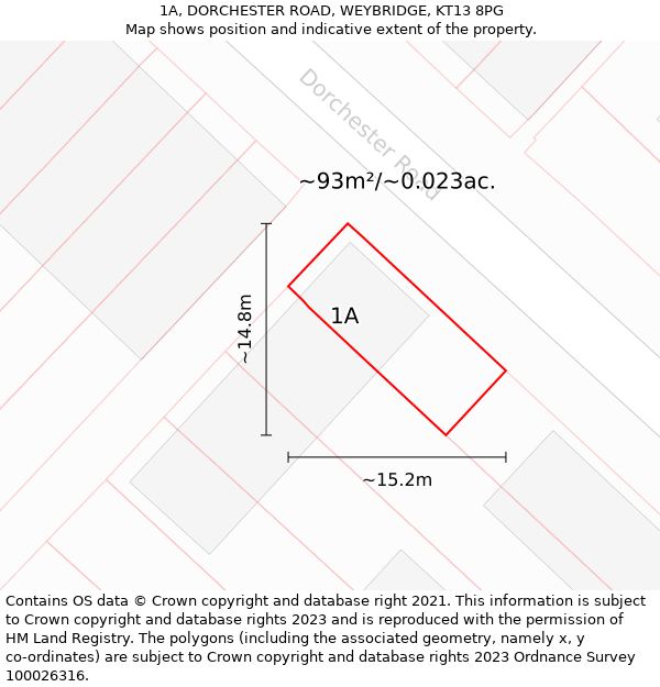 1A, DORCHESTER ROAD, WEYBRIDGE, KT13 8PG: Plot and title map