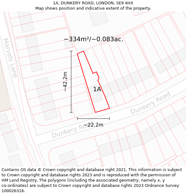1A, DUNKERY ROAD, LONDON, SE9 4HX: Plot and title map