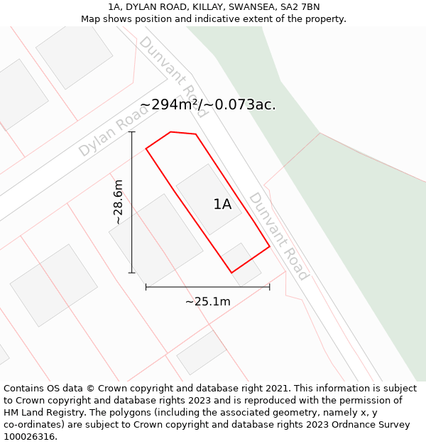 1A, DYLAN ROAD, KILLAY, SWANSEA, SA2 7BN: Plot and title map