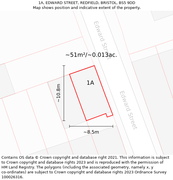 1A, EDWARD STREET, REDFIELD, BRISTOL, BS5 9DD: Plot and title map