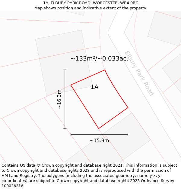 1A, ELBURY PARK ROAD, WORCESTER, WR4 9BG: Plot and title map